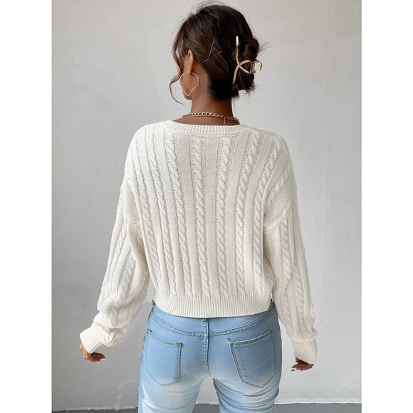 🌟 preppy V neck Cable Knit Sweater - Picture 4 of 11